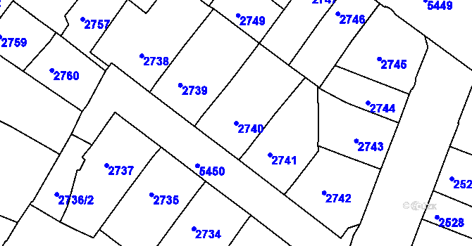 Parcela st. 2740 v KÚ Znojmo-město, Katastrální mapa