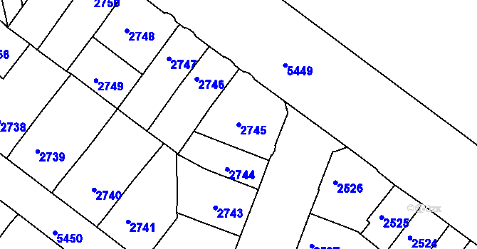 Parcela st. 2745 v KÚ Znojmo-město, Katastrální mapa
