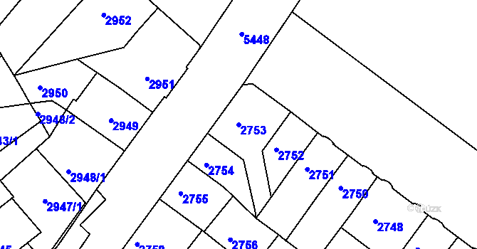 Parcela st. 2753 v KÚ Znojmo-město, Katastrální mapa