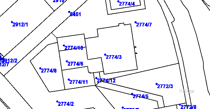 Parcela st. 2774/3 v KÚ Znojmo-město, Katastrální mapa