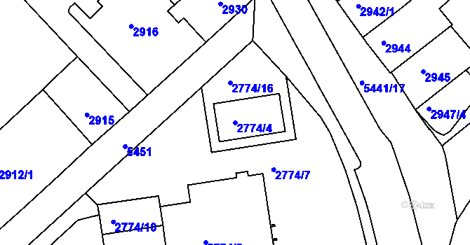 Parcela st. 2774/4 v KÚ Znojmo-město, Katastrální mapa