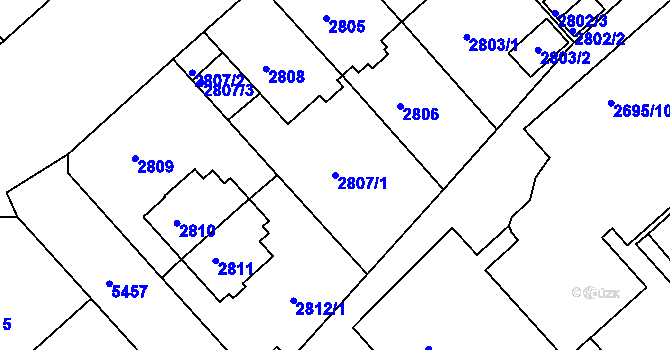 Parcela st. 2807/1 v KÚ Znojmo-město, Katastrální mapa
