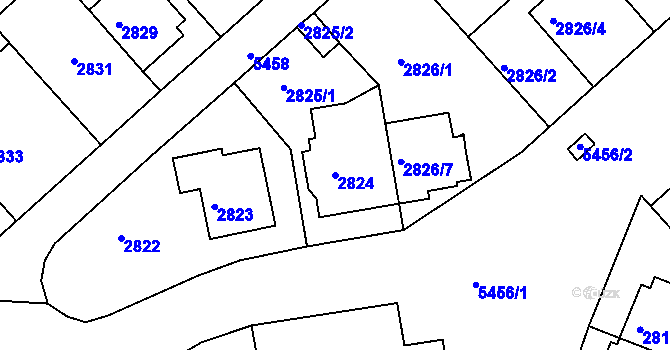Parcela st. 2824 v KÚ Znojmo-město, Katastrální mapa