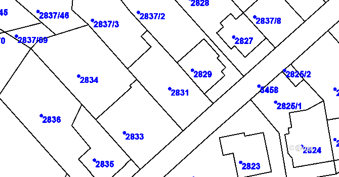 Parcela st. 2831 v KÚ Znojmo-město, Katastrální mapa