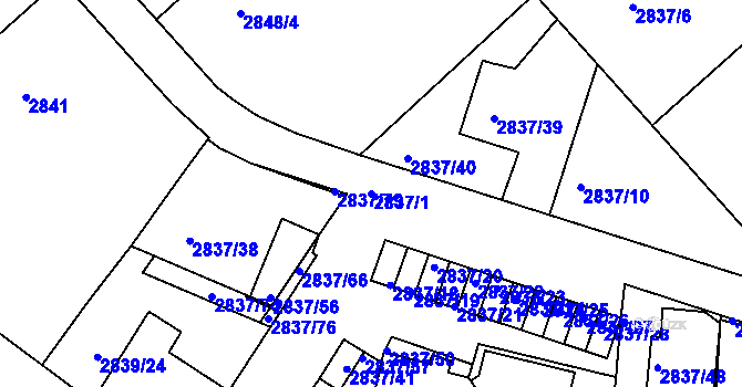 Parcela st. 2837/1 v KÚ Znojmo-město, Katastrální mapa