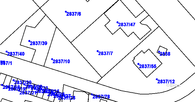 Parcela st. 2837/7 v KÚ Znojmo-město, Katastrální mapa