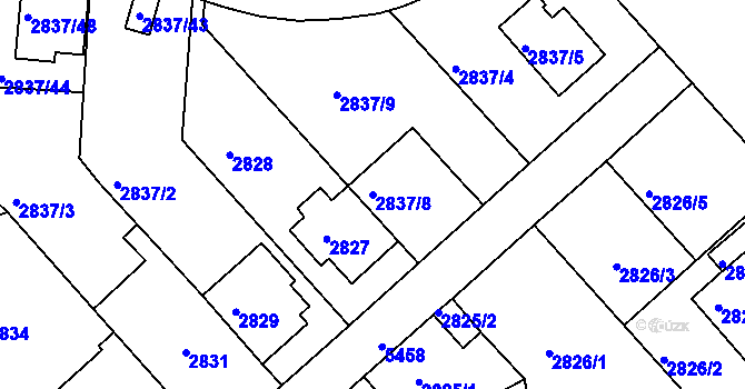 Parcela st. 2837/8 v KÚ Znojmo-město, Katastrální mapa