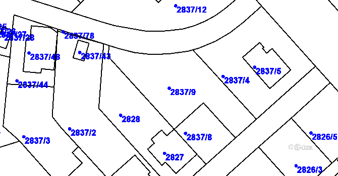 Parcela st. 2837/9 v KÚ Znojmo-město, Katastrální mapa