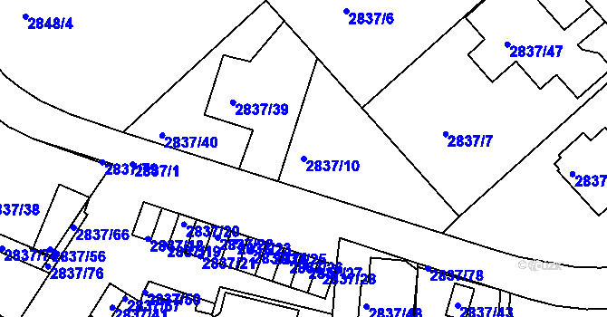 Parcela st. 2837/10 v KÚ Znojmo-město, Katastrální mapa
