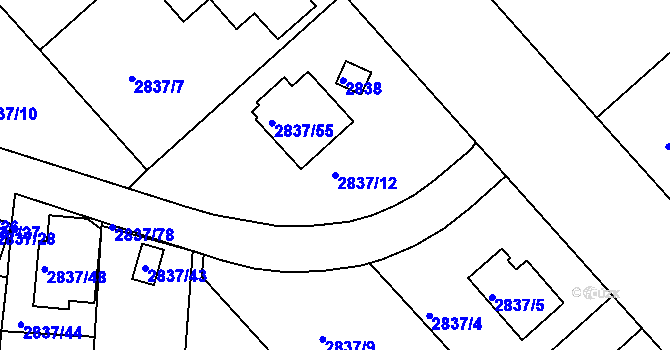 Parcela st. 2837/12 v KÚ Znojmo-město, Katastrální mapa