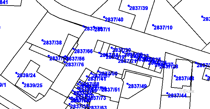 Parcela st. 2837/19 v KÚ Znojmo-město, Katastrální mapa