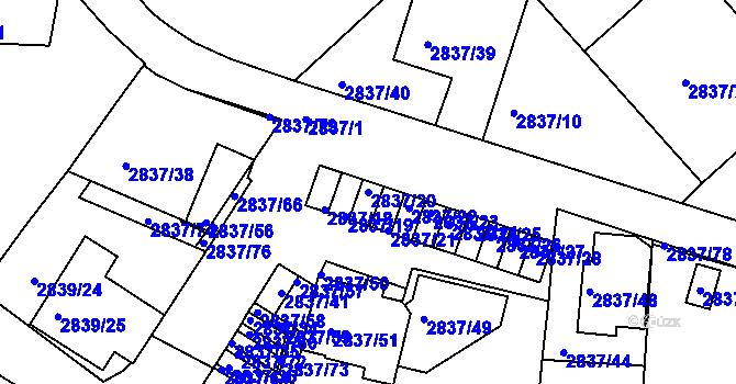 Parcela st. 2837/20 v KÚ Znojmo-město, Katastrální mapa