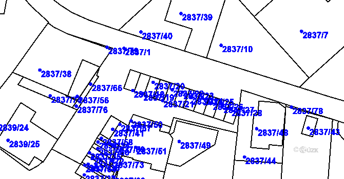 Parcela st. 2837/22 v KÚ Znojmo-město, Katastrální mapa