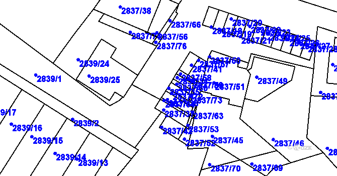 Parcela st. 2837/35 v KÚ Znojmo-město, Katastrální mapa