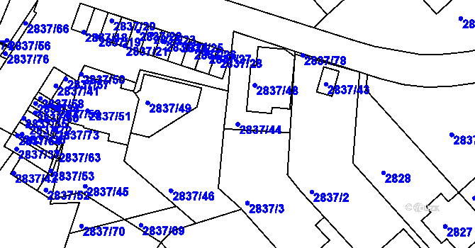 Parcela st. 2837/44 v KÚ Znojmo-město, Katastrální mapa