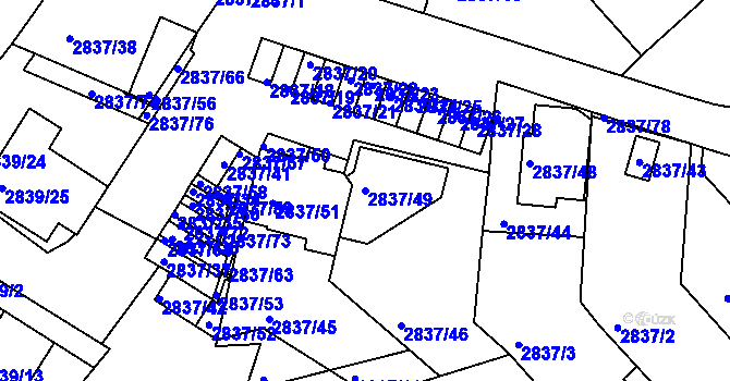 Parcela st. 2837/49 v KÚ Znojmo-město, Katastrální mapa