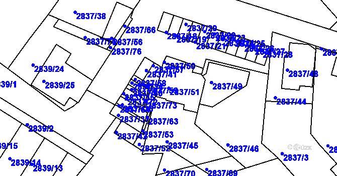 Parcela st. 2837/51 v KÚ Znojmo-město, Katastrální mapa