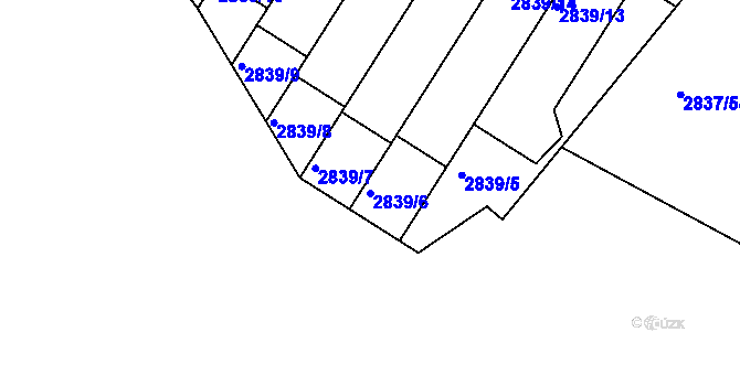 Parcela st. 2839/6 v KÚ Znojmo-město, Katastrální mapa