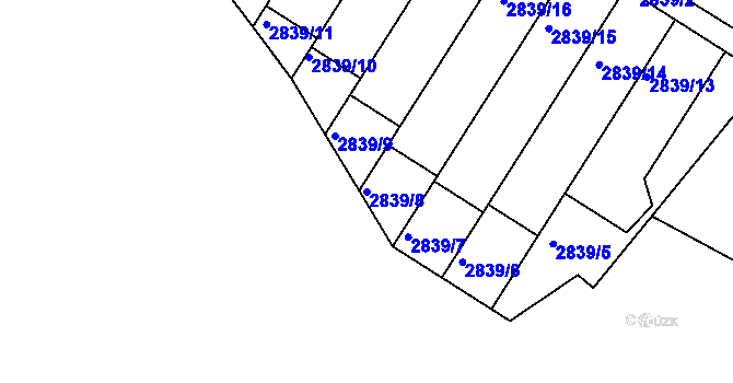 Parcela st. 2839/8 v KÚ Znojmo-město, Katastrální mapa