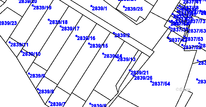 Parcela st. 2839/14 v KÚ Znojmo-město, Katastrální mapa