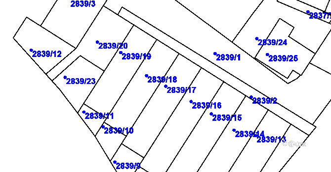 Parcela st. 2839/17 v KÚ Znojmo-město, Katastrální mapa