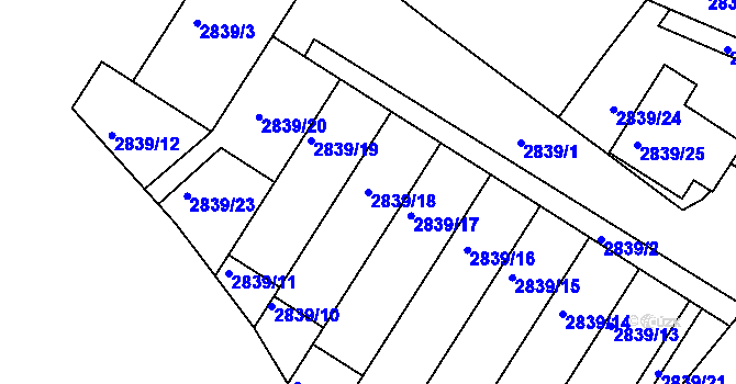 Parcela st. 2839/18 v KÚ Znojmo-město, Katastrální mapa