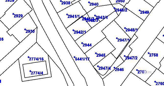 Parcela st. 2944 v KÚ Znojmo-město, Katastrální mapa