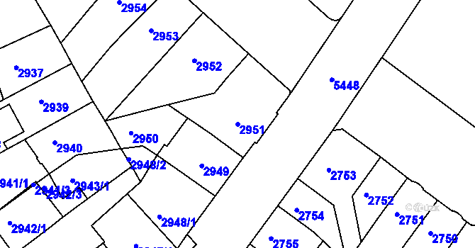 Parcela st. 2951 v KÚ Znojmo-město, Katastrální mapa