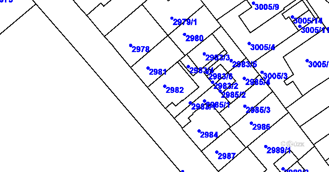 Parcela st. 2982 v KÚ Znojmo-město, Katastrální mapa