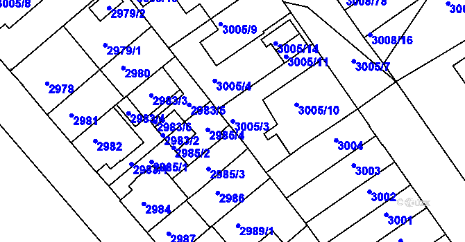 Parcela st. 3005/3 v KÚ Znojmo-město, Katastrální mapa