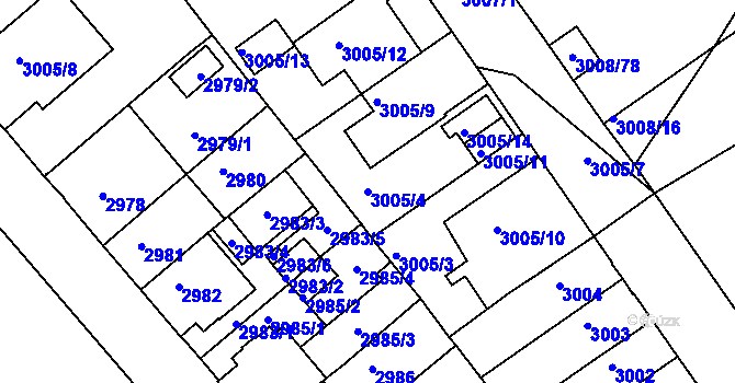 Parcela st. 3005/4 v KÚ Znojmo-město, Katastrální mapa