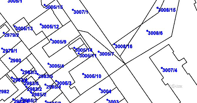 Parcela st. 3005/7 v KÚ Znojmo-město, Katastrální mapa