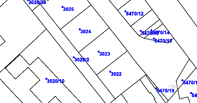 Parcela st. 3023 v KÚ Znojmo-město, Katastrální mapa