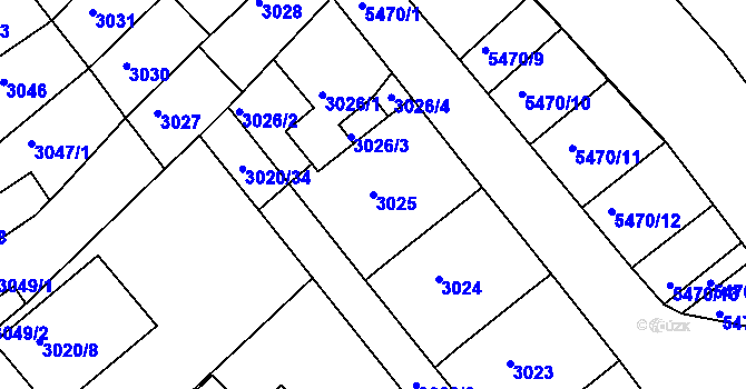 Parcela st. 3025 v KÚ Znojmo-město, Katastrální mapa