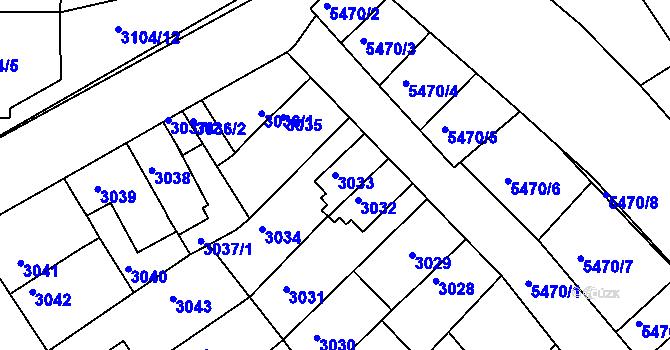 Parcela st. 3033 v KÚ Znojmo-město, Katastrální mapa