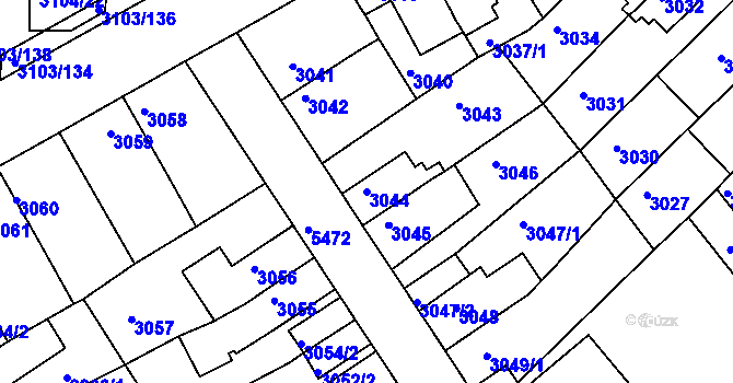 Parcela st. 3044 v KÚ Znojmo-město, Katastrální mapa