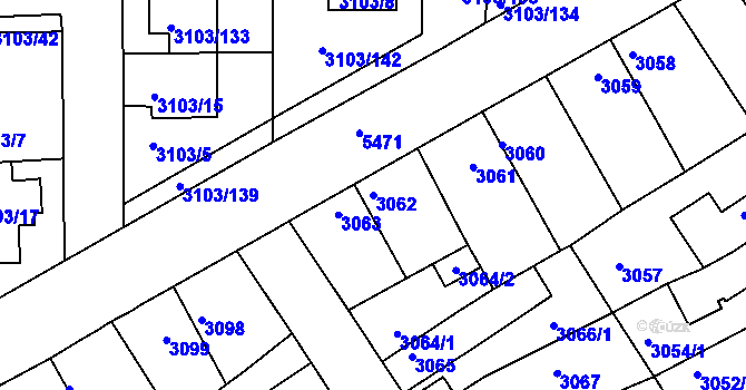 Parcela st. 3062 v KÚ Znojmo-město, Katastrální mapa