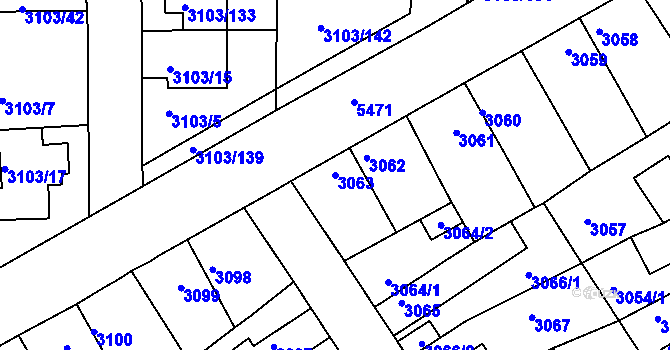 Parcela st. 3063 v KÚ Znojmo-město, Katastrální mapa