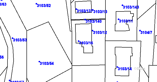Parcela st. 3103/16 v KÚ Znojmo-město, Katastrální mapa
