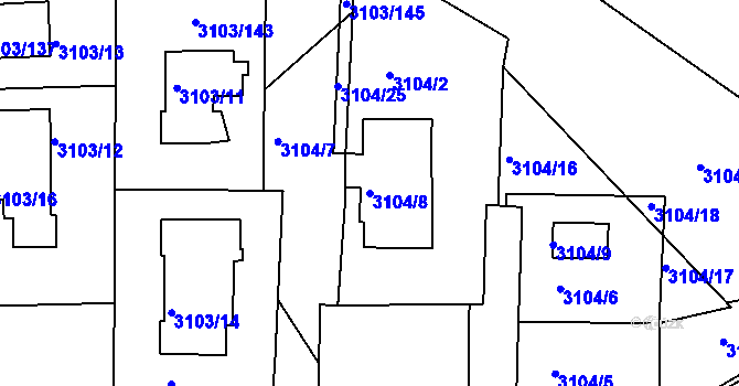 Parcela st. 3104/8 v KÚ Znojmo-město, Katastrální mapa