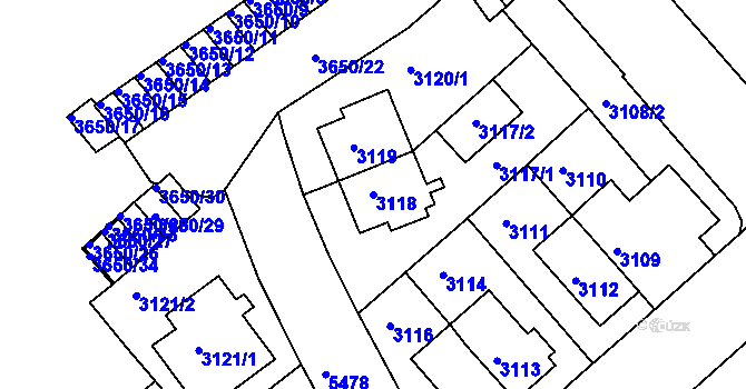 Parcela st. 3118 v KÚ Znojmo-město, Katastrální mapa