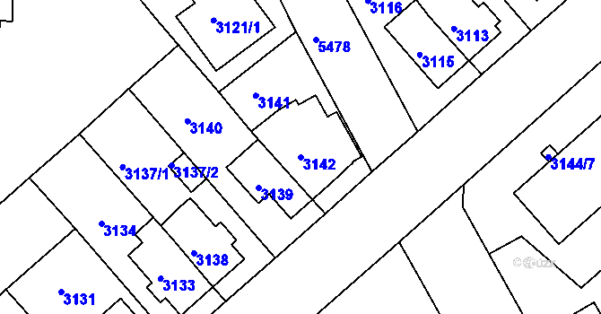 Parcela st. 3142 v KÚ Znojmo-město, Katastrální mapa