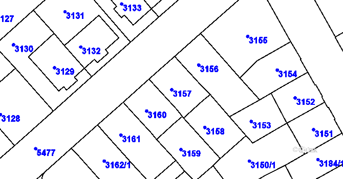 Parcela st. 3157 v KÚ Znojmo-město, Katastrální mapa