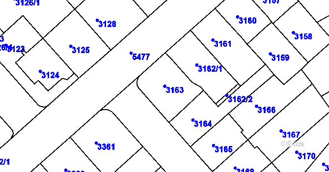 Parcela st. 3163 v KÚ Znojmo-město, Katastrální mapa