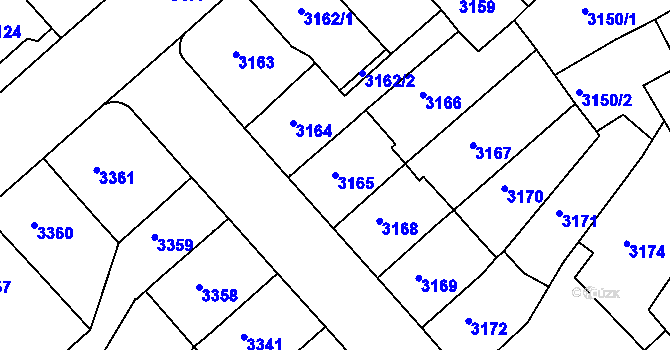 Parcela st. 3165 v KÚ Znojmo-město, Katastrální mapa