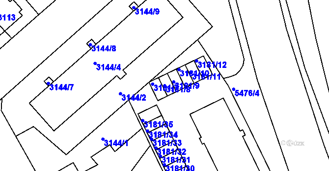 Parcela st. 3181/8 v KÚ Znojmo-město, Katastrální mapa