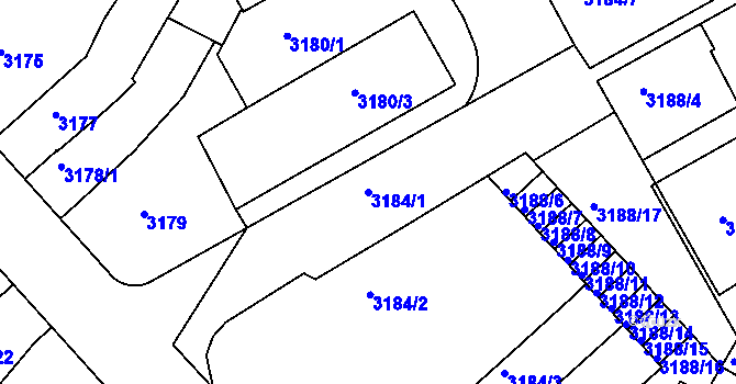 Parcela st. 3184/1 v KÚ Znojmo-město, Katastrální mapa