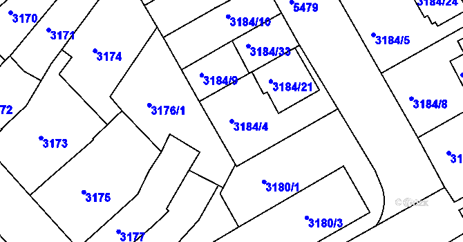 Parcela st. 3184/4 v KÚ Znojmo-město, Katastrální mapa