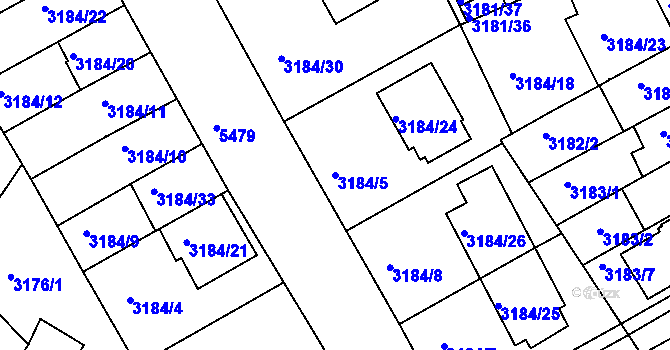 Parcela st. 3184/5 v KÚ Znojmo-město, Katastrální mapa
