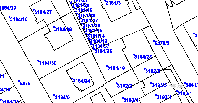 Parcela st. 3184/6 v KÚ Znojmo-město, Katastrální mapa